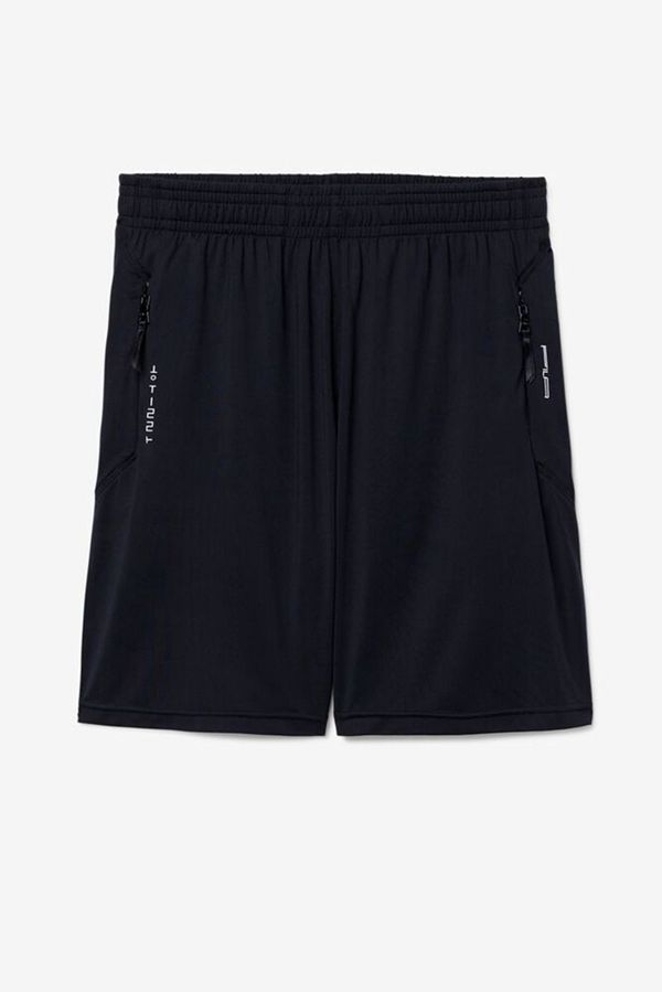 Fila Deneb Black Athletic With Pocket Zippers Men's Shorts - Black/White,NZ 813-64091